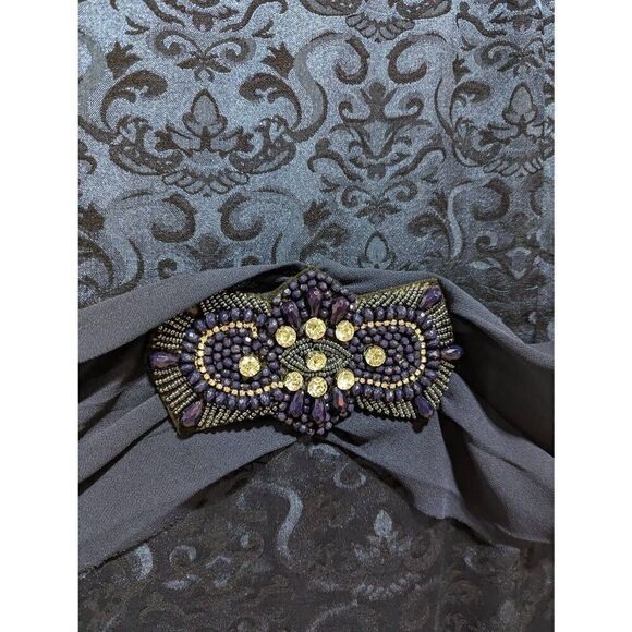 Floryday Women's Blue Sleeveless Brocade Rhinestone Clasp Waist Dress Size XL NW - Picture 3 of 6